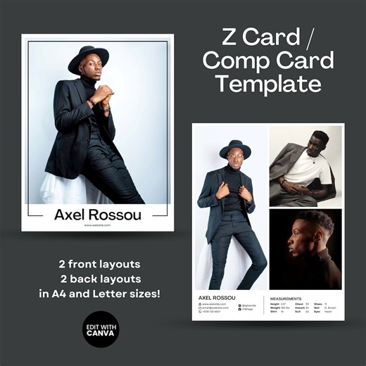 Editable Comp Card Template Canva: A4 & 8.5x11 (digital Download) - Etsy