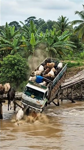 Truck Carrying Cows Plunges from Fragile Bridge