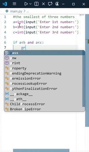 the smallest of three numbers #python #programming #programmer
