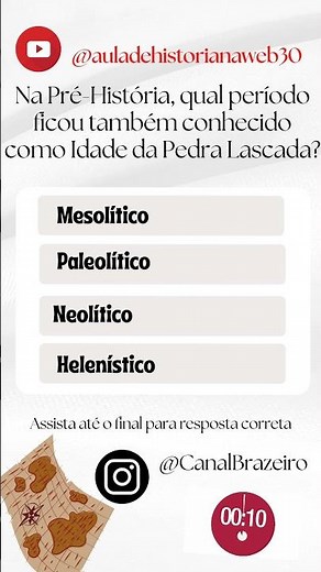 🧾 Questões de História - Pré-História/ Pedra Lascada 6º ano Ensino Fundamental/ 1º Ensino Médio