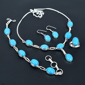 Handmade Sleeping Beauty Turquoise Jewelry Set: Sterling Silver Necklace, Bracelet, Ring, Earrings - Etsy