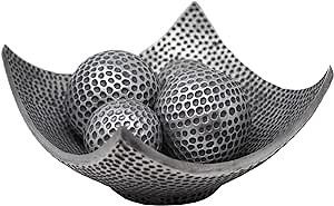 Seraphic Coffee Table Decor, Decorative Centerpiece Scoop Bowl, Silver | Dining & Kitchen Table Room Decor, Modern Orbs Included, Hammered Metallic Finish, Entryway Console, 14in, Set of 5