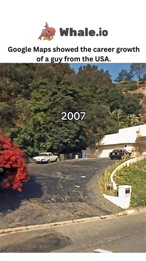 @justviralsttuf on Instagram: "- The post features a 26-second timelapse video from Google Street View images of a Bel Air, California home transforming from a rundown 2007 property with basic vehicles and unkempt landscaping to a gated luxury estate by 2023, complete with high-end cars like Ferraris and Teslas. - It interprets the changes as a single man’s “career growth,” resonating as an aspirational story of American upward mobility, amassing 47,000 likes and 6 million views within hours of 