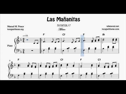 Las Mañanitas Partitura Completa de Piano en FA Mayor