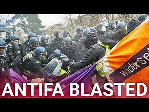 Antifa protesters blasted with water cannons during demonstration of hard-right German party