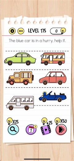 Brain Test Level 175 The blue car is in a hurry, help it Answers Solutions