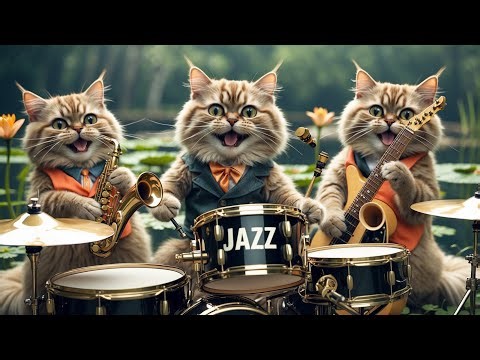 🔴🐱🎷Invited to a Magical Performance: The Feline Jazz Ensemble Plays Live by a Serene Lily Pond