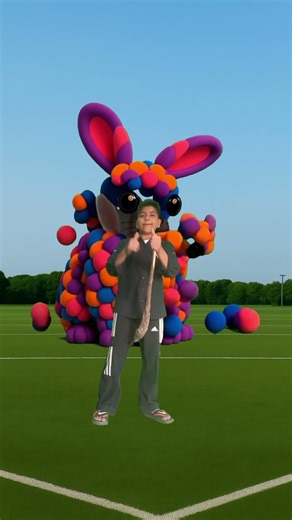 The mascot vibr rabbit placed onthe football field is popular, co-produced,creativ