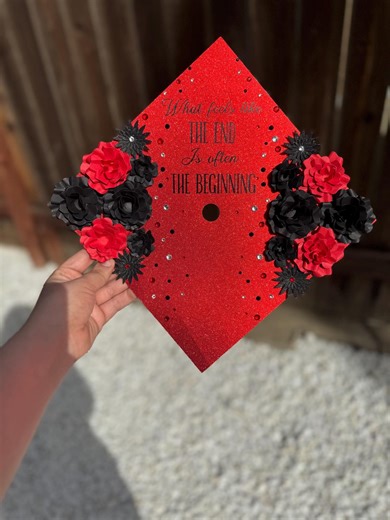 Red Glitter Graduation Cap Topper 2026 | 3D Flowers, Rhinestones - Etsy
