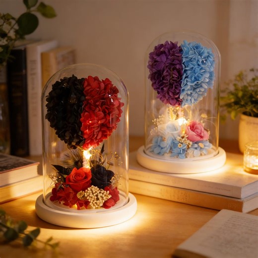 Preserved Red Black Heart Hydrangea Rose Glass Dome With LED Light, Eternal Flower Home Decor, Mother's Day & Anniversary Gift for Her - Etsy