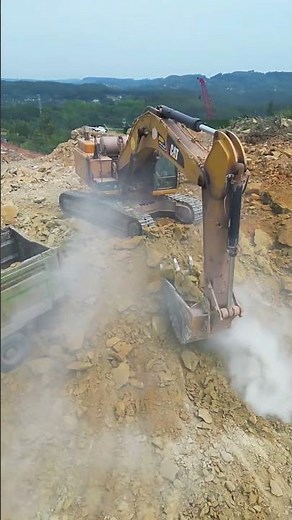 excavator excavate the rocky soil