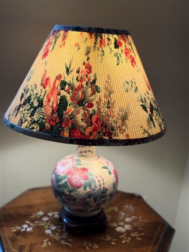 Vintage Chinoiserie Floral Table Lamp With Pleated Shade - Etsy