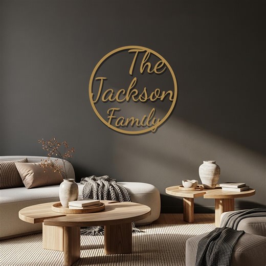 Custom Family Name Metal Wall Art, Personalized Circle Sign, Modern Script Family Decor, Minimal Home Wall Decor, Housewarming Gift - Etsy