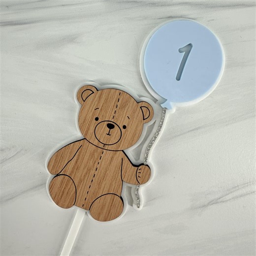 Teddy Bear Birthday Cake Topper | Personalized Number Cake Topper | Neutral First Birthday Decor - Etsy