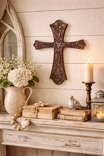 Vintage Cast Iron Cross | Rustic Farmhouse Scrollwork Wall Decor (11 X 8.5 Inches) - Etsy