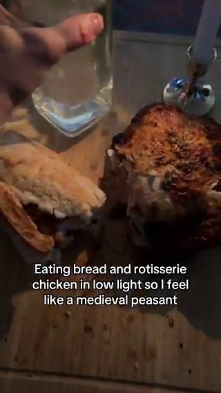 A lot of people are commenting that’s a rare feast for a medieval peasant because of the chicken, but if you showed that glass to a medieval peasant his eyes would bulge like a Tex Avery cartoon.