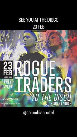 1.8K views · 50 reactions | Come join Nat and James for the launch of the brand new Rogue Traders single, To The Disco on February 23rd at @columbianhotel in Sydney!! We will be smashing a live DJ and Vocal set, celebrating the launch of our first new single in over a decade! It’s a free event, and space will be limited - (over 18s only) - it is going to be EPIC… #herecomethedrums #roguetraders #tothedisco #sydneymardigras #newmusic | Rogue Traders | Facebook