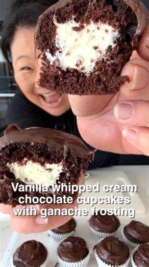 🧁🍫Vanilla Whipped Cream Filled Chocolate Cupcakes With Chocolate Ganache Frosting - make them once and you'll be hooked! https://www.recipetineats.com/whipped-cream-filled-chocolate-cupcakes-with-chocolate-ganache-frosting/ | RecipeTin