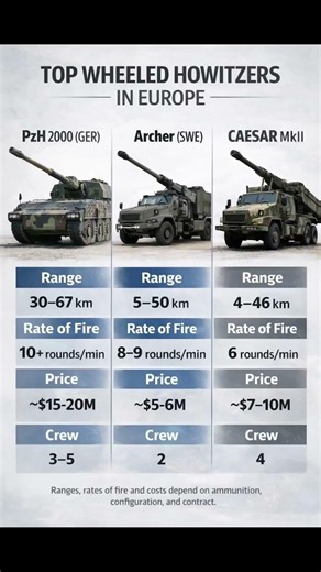 Top Wheeled Howitzers in Europe Range, Fire Rate Cost Compared #Artillery #military #modernwarfare