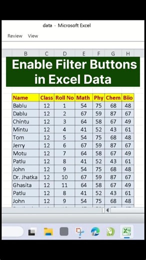 Enables Filter Buttons in Excel Data.Excel में Filter Buttons कैसे Enable करें ? #exceltips #excel