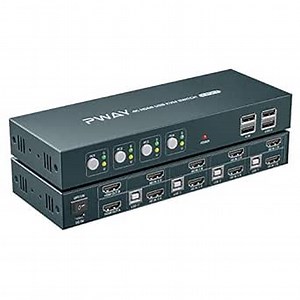 4 Port KVM Switch HDMI Dual Monitor Extended Display, 4K@30Hz 2 USB 2.0 Hub, Wireless Keyboard & Mouse and Hotkey Switch Supported, 4 in 2 Out, Powered by USB