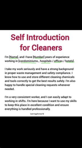 Self Introduction for Cleaner 🧹🔥 | Easy English for Job Interview 💯
