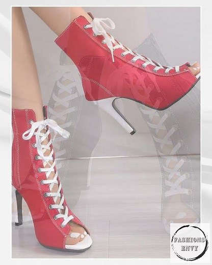 Canvas Lace-Up Peep Toe Stiletto Ankle Boots