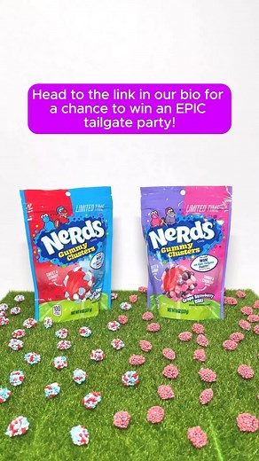 NERDS on Instagram: "There’s a new rivalry this season 👀 introducing NEW limited edition NERDS Gummy Clusters flavors, Grape Strawberry Blitz and Berry Punch Rush! Taste the competition, crown your winner, then head to the link in our bio to enter for a chance to win an EPIC tailgate party! 🏈🏟️ #reels #nerdscandy #sweepstakes #footballseason #rivalry NO PURCHASE NEC. Open to legal residents of 50 US/DC who are 18+. Begins 9/1/24 at 12:00 AM EST and ends 3/1/25 at 11:59 PM EST. Void where proh