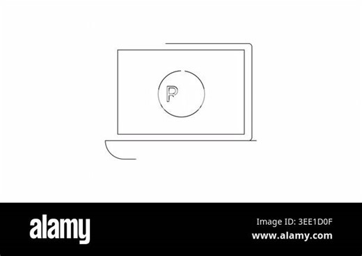 A minimalist line drawing of a laptop with a prohibition sign superimposed on the letters PM on its screen. The drawing is simple and clean, suitable for various design applications Stock Video Footage - Alamy