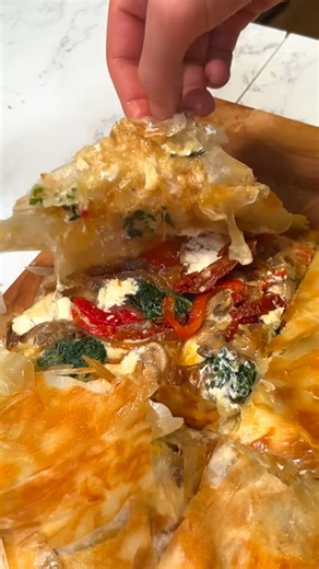 Simple skillet vegan cheesy spinach filo pie at home