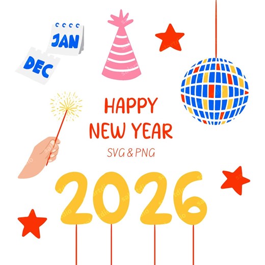 Happy New Year 2026 Celebration Clipart Set | Digital Download - Etsy