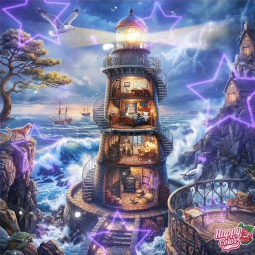 Colour with me a lighthouse puzzle in Happy Color App