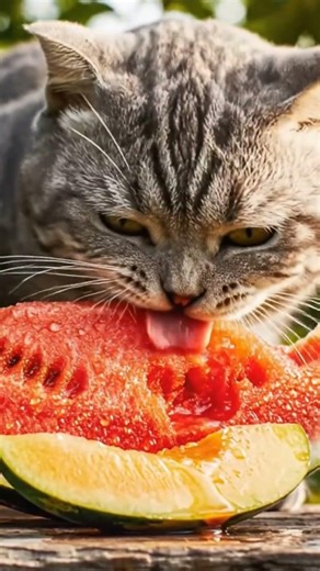 Cat ASMR Eating Fresh Fruits 🍉🍎 | Crunchy & Juicy