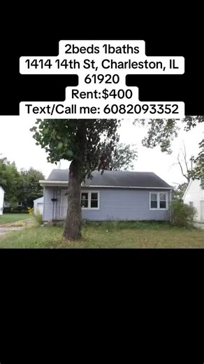 2beds 1baths 1414 14th St, Charleston, IL 61920 Rent:$400 Text/Call me: 6082093352 Welcome Home to 1414 14th Street! This ranch-style home features 2 Bedrooms/1 Bathroom and a detached 1 car garage!#moveinready #viral #rentals #forrent #viraltiktok