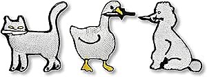 Set of 3 Cute Duck, Cat and Dogs with Explosive and Knife Embroidered Patch Emblem - Funny Embroidered Meme Patches for Backpacks - Cute Applique Accessories for Uniforms - Morale Patch Owned