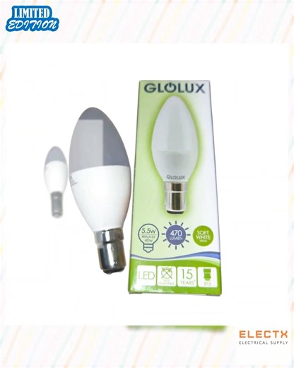 Glolux 5.5W LED Candle Bulb B15 Socket Warm White 3000K 470 Lumens Non- Dimmable
