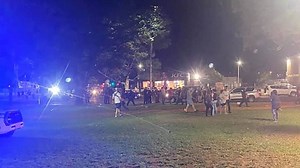 Three arrested over weapons after huge street brawl