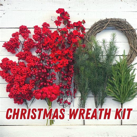 DIY Christmas Wreath Kit, Make Your Own Red Berry Christmas Wreath, High End Mixed Evergreen Wreath Making Kit, Holiday Wreath Kit - Etsy