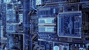 A detailed view of the inner workings and components of a computer circuit board, An intricately detailed blueprint of a NAS system