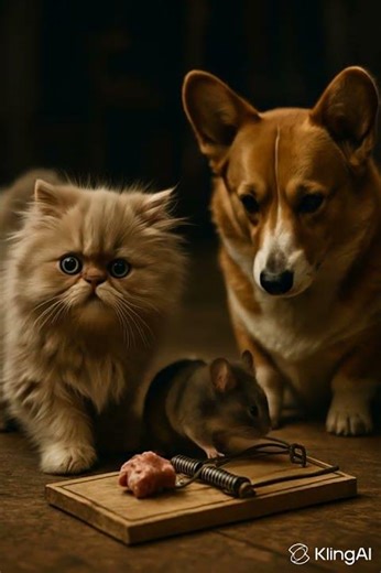 Corgi and Grumpy Cat Mouse Trap Moment #corgi #cat