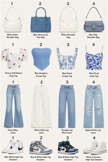 💙 Blue & White Outfit Combinations 💙 | Mix & Match Tops, Jeans, Bags & Sneakers 👖👜