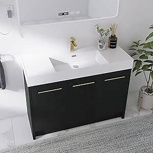 48 Inch Freestanding Bathroom Vanity,48" Bathroom Vanity with Sink,Modern Single Sink Vanity Combo,Black Floor Stand Cabinet Set