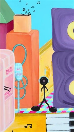 “Happy Place” Original Acrylic Painting of Colorful Music-Inspired Cityscape