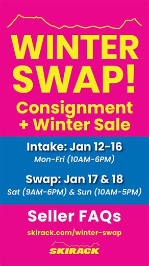 Winter Swap online intake is LIVE ❄️ Drop-off starts Monday, Jan 12. 📝 Online Intake Form required for all items 👍 Faster drop-off when you complete it in advance (We will not have a kiosk available) We’re accepting clean, modern, well-maintained winter gear & outerwear only. Submit now view FAQs 👉 skirack.com/winter-swap | SKIRACK