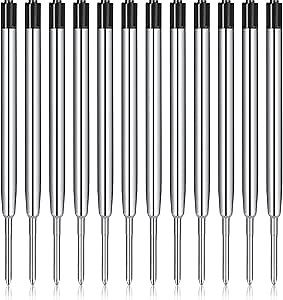 12 Pieces Pen Refills Black Ink 1.0mm Medium Point Metal Ballpoint Refill Smooth Writing Pen Refills Replacement Refills for Retractable Ballpoint Pen School Office Supplies (Black)