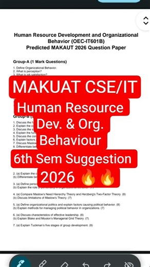 Human Resource Development Suggestion | CSE IT | 6th Sem |MAKAUT #suggestion #makautsemester