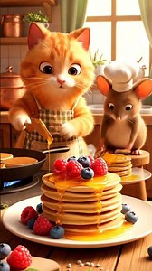 Fat cat and mouse are eating in the kitchen#cat #funny #cute #cartoon