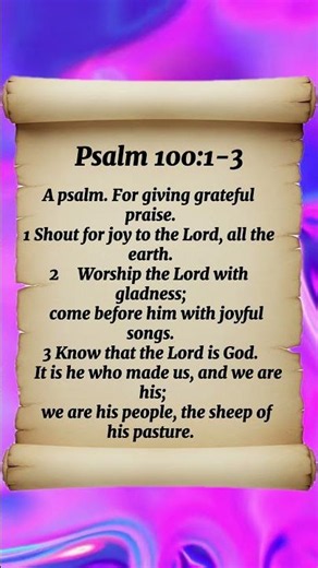 Psalm 100:1-3 A psalm. For giving grateful praise.