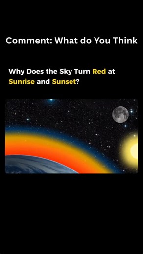 wonderscope on Instagram: "The sky turns red at sunrise and sunset due to a phenomenon called Rayleigh scattering. When the Sun is low on the horizon, its light has to travel through a much thicker layer of Earth’s atmosphere compared to when it is overhead. As sunlight passes through this longer path, the shorter wavelengths of light like blue and violet are scattered out in different directions by air molecules and small particles. This scattering removes most of the blue light from our line o