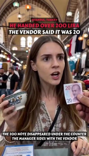 He handed over 200 Lira. The vendor said it was 20.